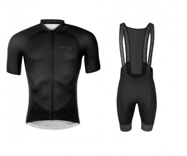 Force PURE černý dres + Force FASHION černo-šedé cyklokalhoty