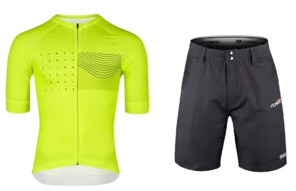 Force SWAY fluo cyklodres - kr. rukáv + Force BLADE MTB černé cyklokraťasy