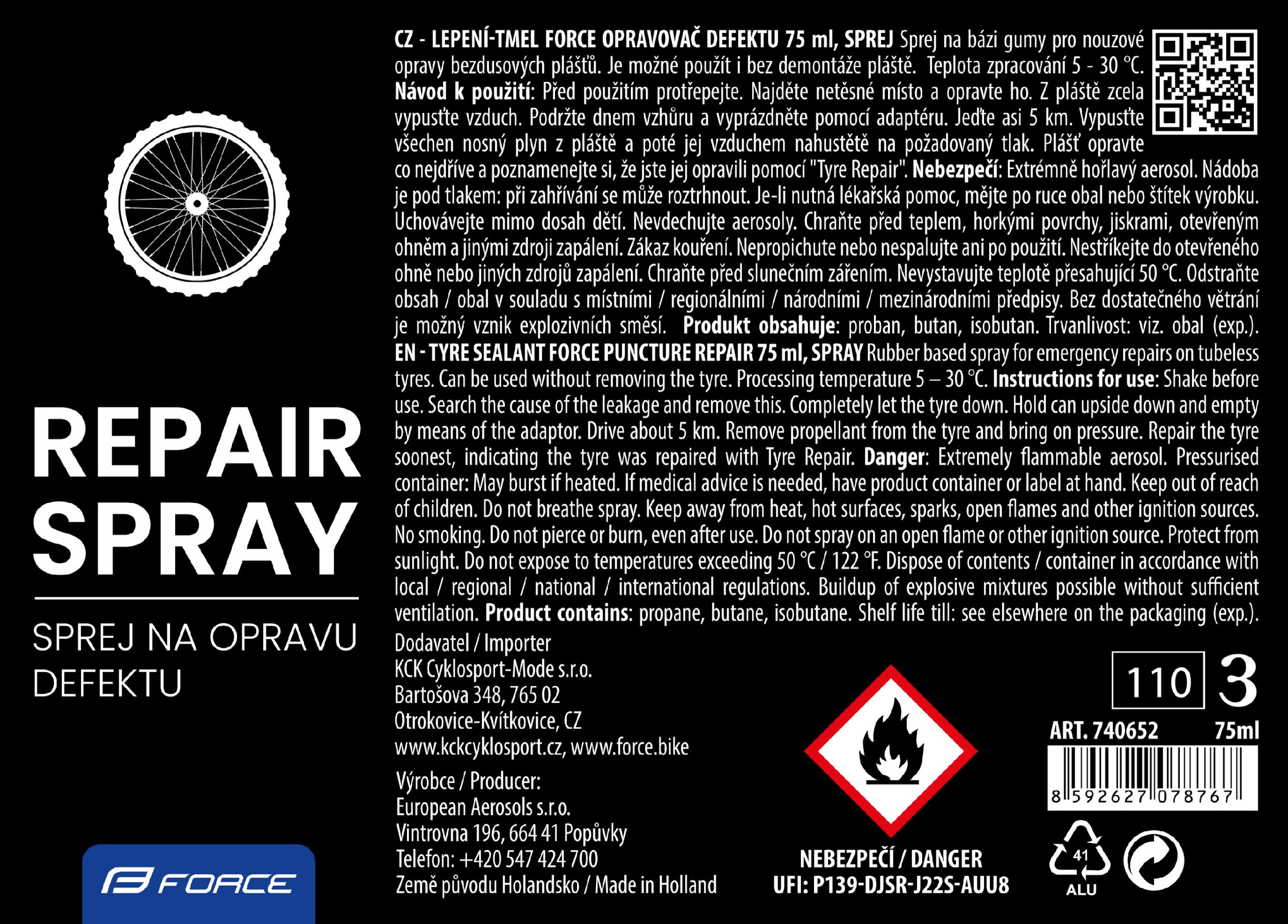 Lepení-tmel FORCE opravovač defektu 75ml -sprej - Obrázek 2
