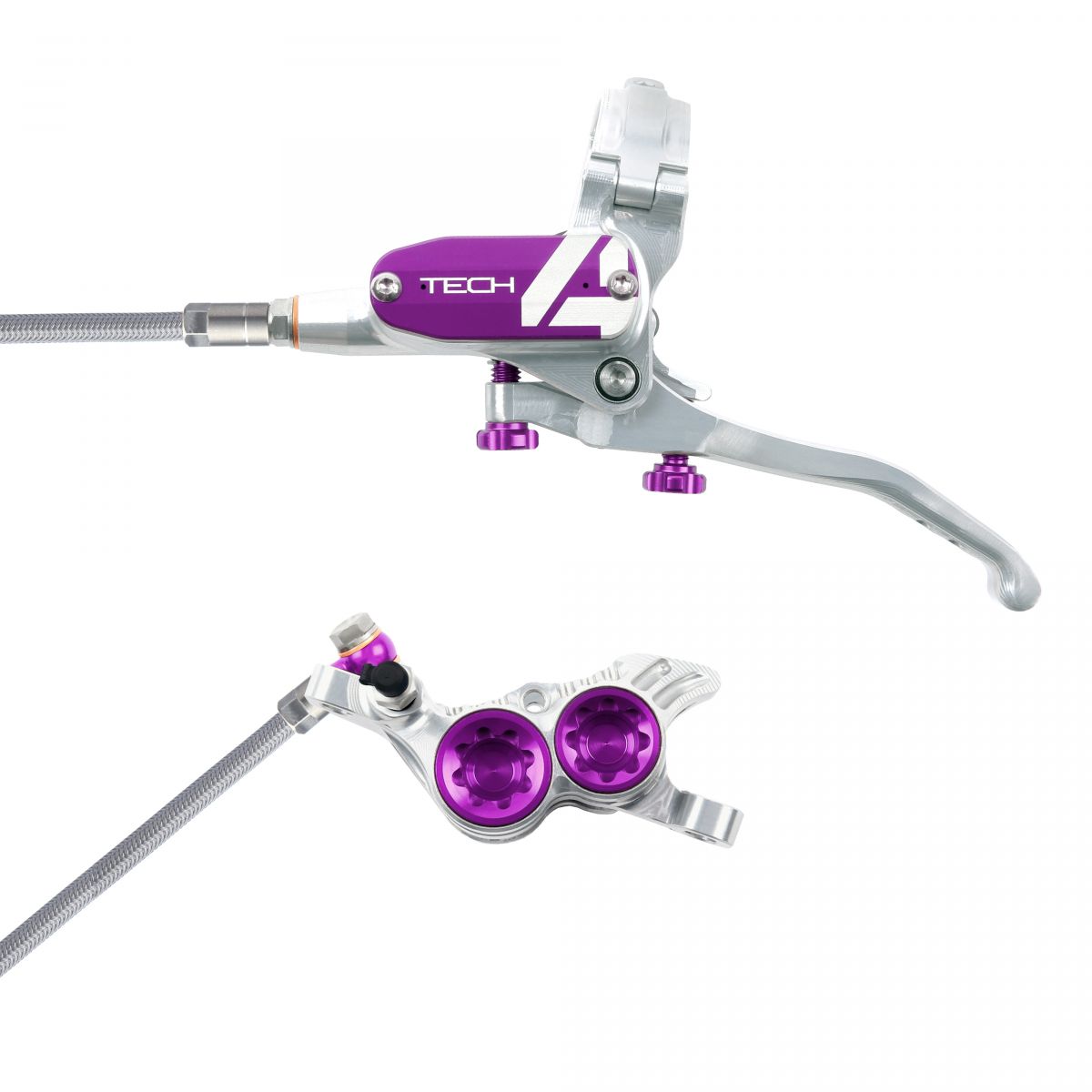 Sada kotoučových brzd Hope Tech 4 V4 - stříbrná Barevná kombinace: Fialové