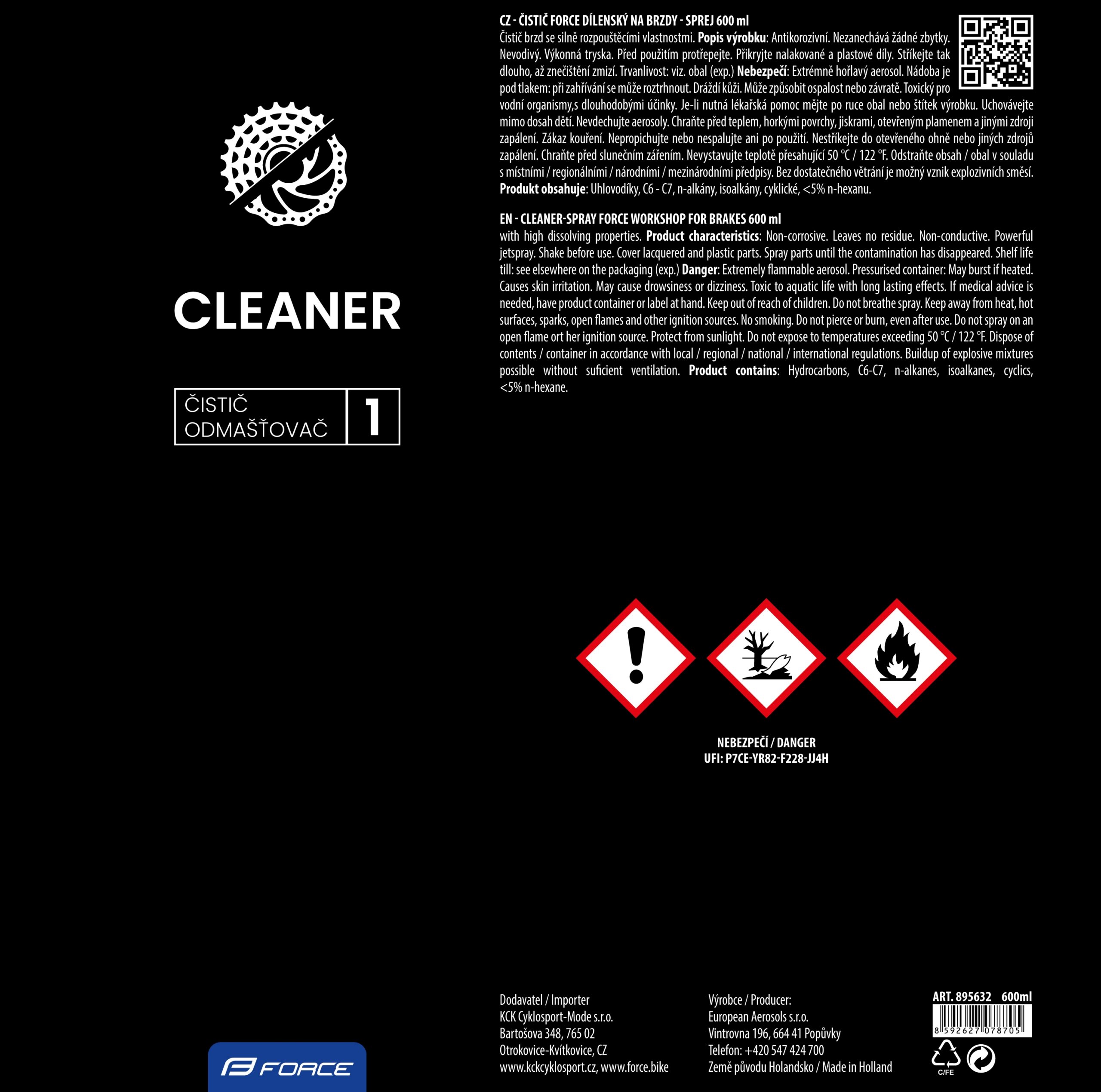 Čistič FORCE dílenský na brzdy - sprej 600ml - Obrázek 2