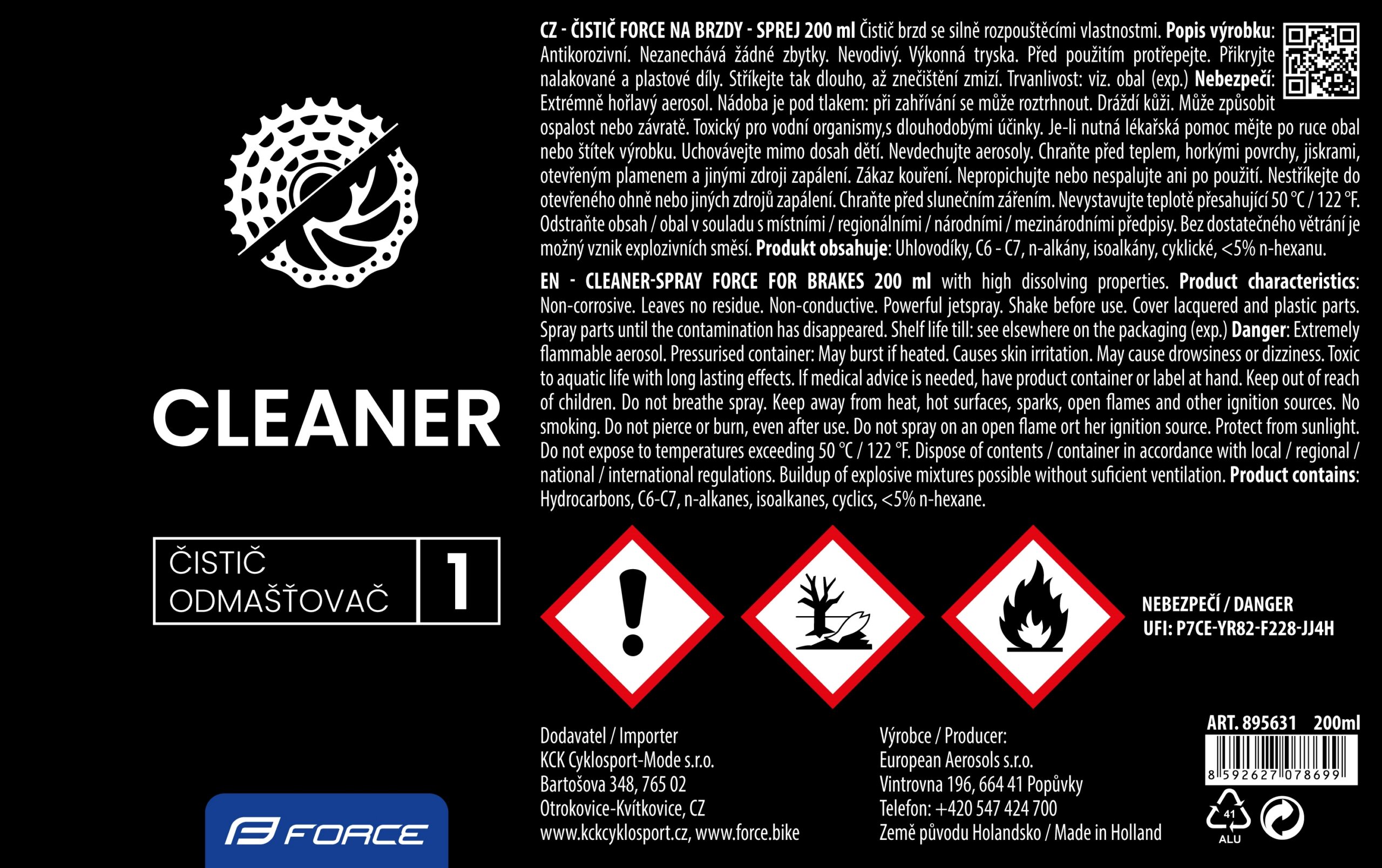 Čistič FORCE na brzdy - sprej 200ml - Obrázek 2
