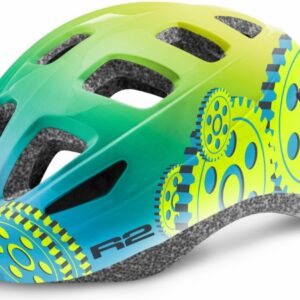 Přilba R2 Bunny - Lesklá modrá/Neonová žlutá/Ozubené kolečko Vel. XS 48-50 cm